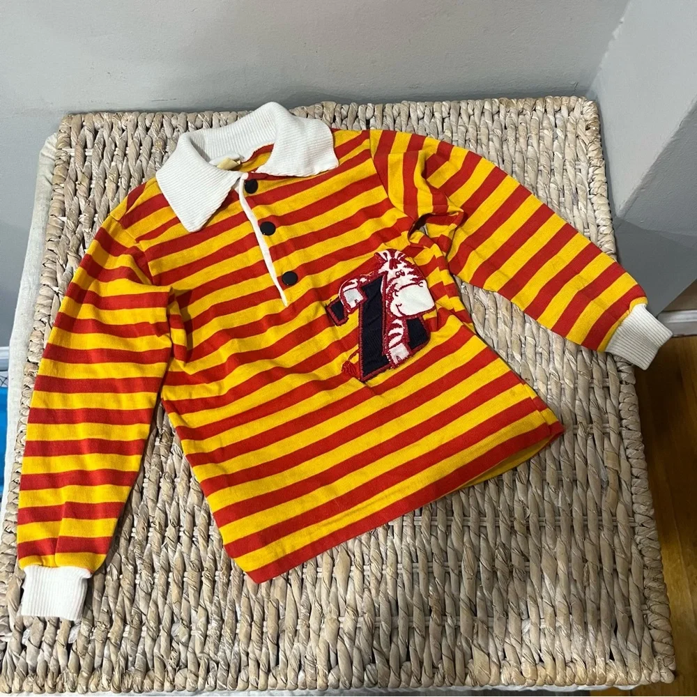 Vintage Carters Long Sleeved striped shirt Size 3T  Zebra Embroidered Yellow Red